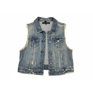 American Eagle Distressed Denim Vest Women’s Size L Y2K Raw Hem Sleeveless